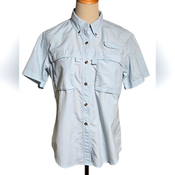 L.L. Bean Light Blue Casual Short Sleeve Gorpcore Button Down Shirt - Picture 1 of 7